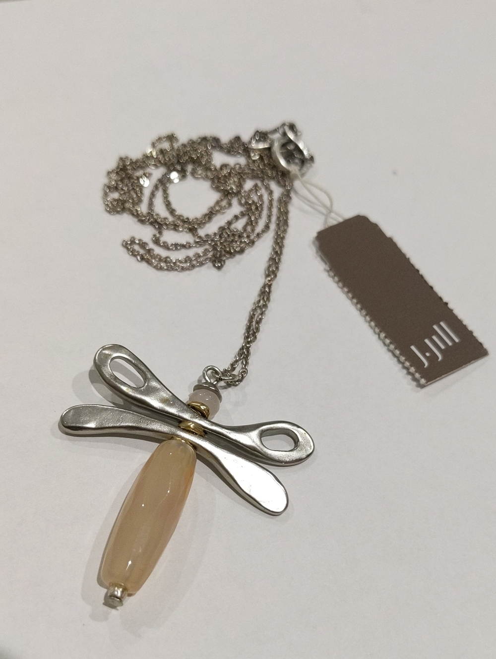 J. Jill Silver Dragonfly Necklace with Cream-Beige Bead